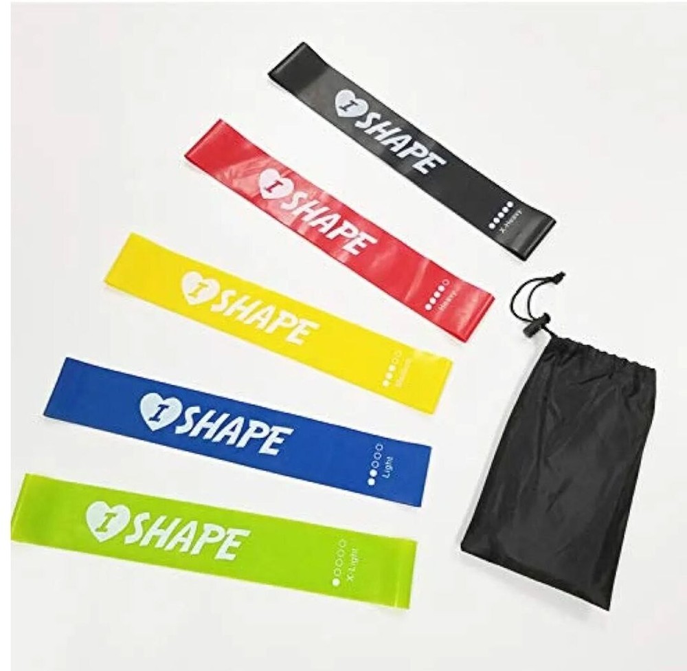 I Shape Resistance Loop Exercise Bands w/ Instruction Guide & Carry Bag