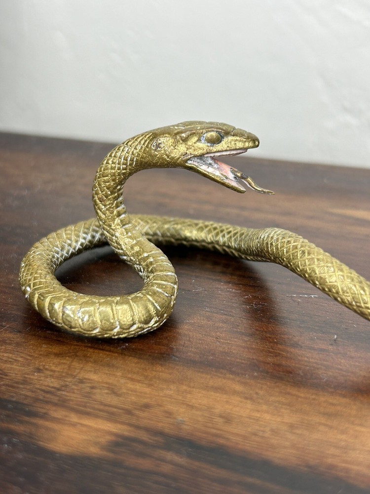 AUSTRIAN POLYCHROMED BRONZE SNAKE AND FROG SCULPTURE