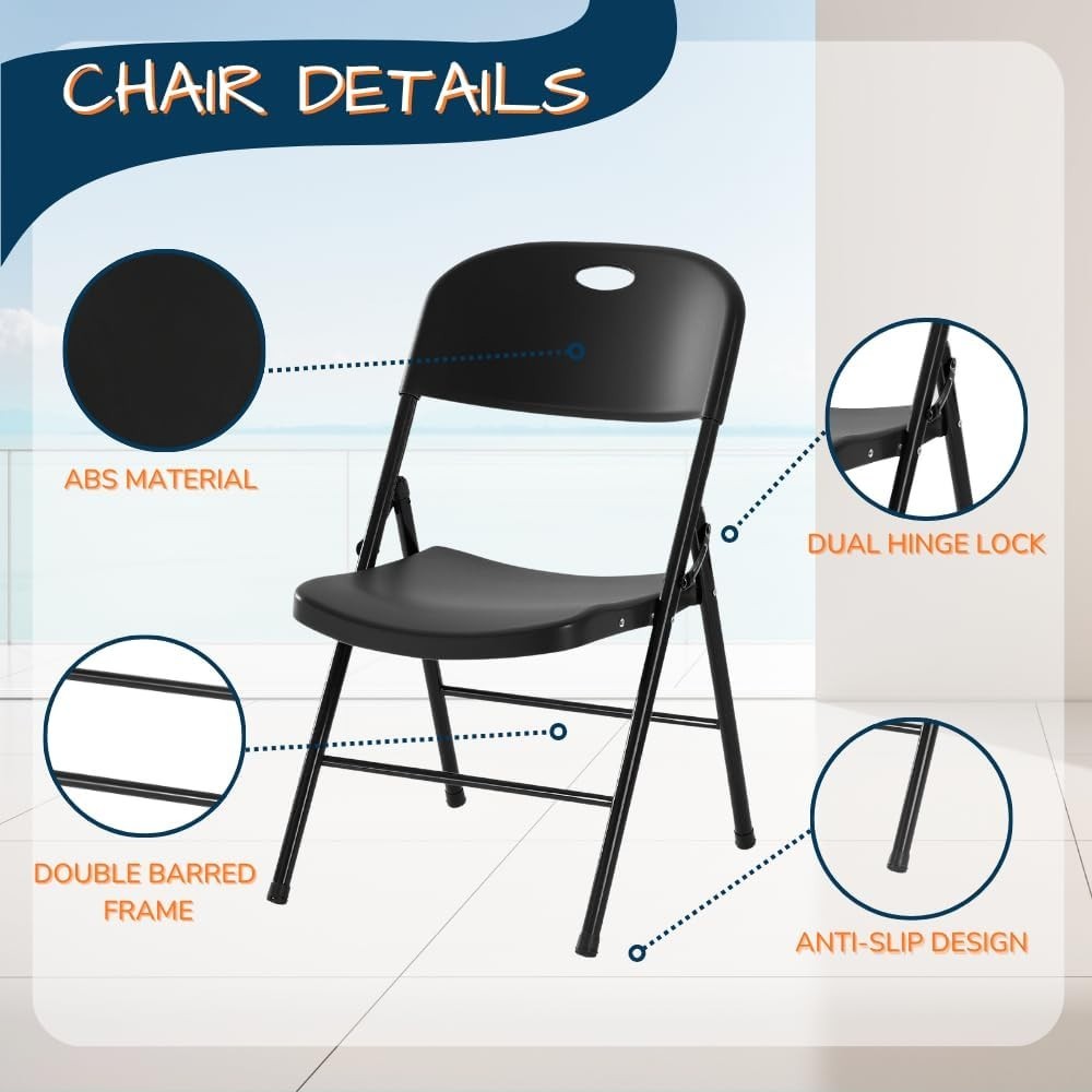 Heavy Duty Plastic Folding Chair for Events, Party, Wedding - 450lb Weight Limit