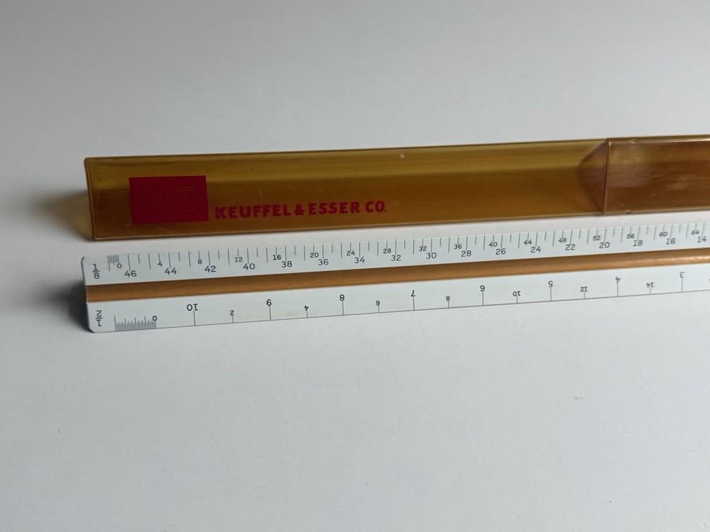 Vintage Keuffel + Esser Triangular Drafting Scale Ruler 56 3648 W/ Case 12”