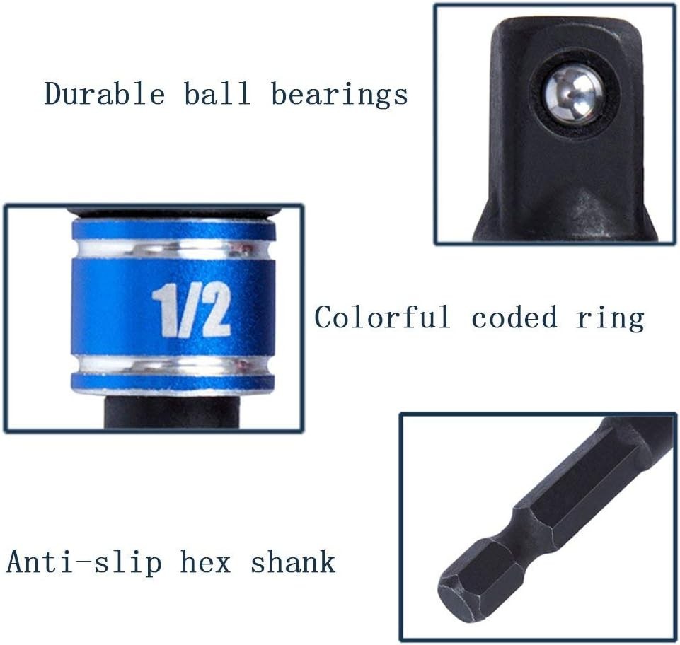 3Pcs Driver Socket Adapter Set - 1/4, 3/8 & 1/2 Inch with Right Angle