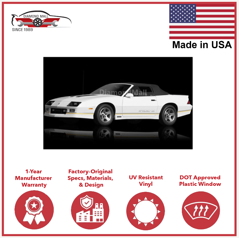 Fits Cheverolet Camaro Firebird Z28 90-93 Convertible Top Plastic Window VInyl