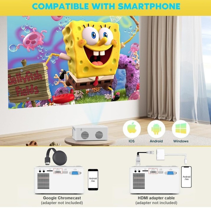 PURSHE Mini Bluetooth Projector 9500 Lumens D30