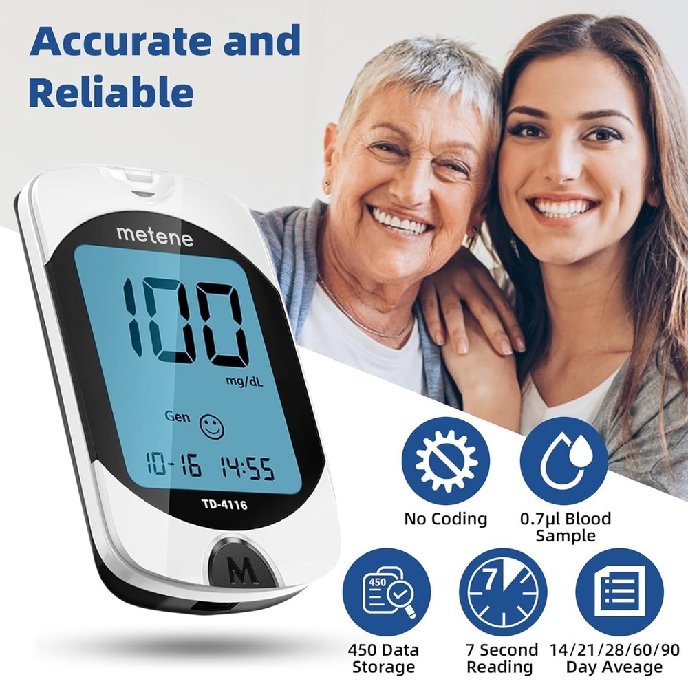 Advanced TD-4116 Diabetes Testing Kit with Easy-Large Display and 100 Lancets