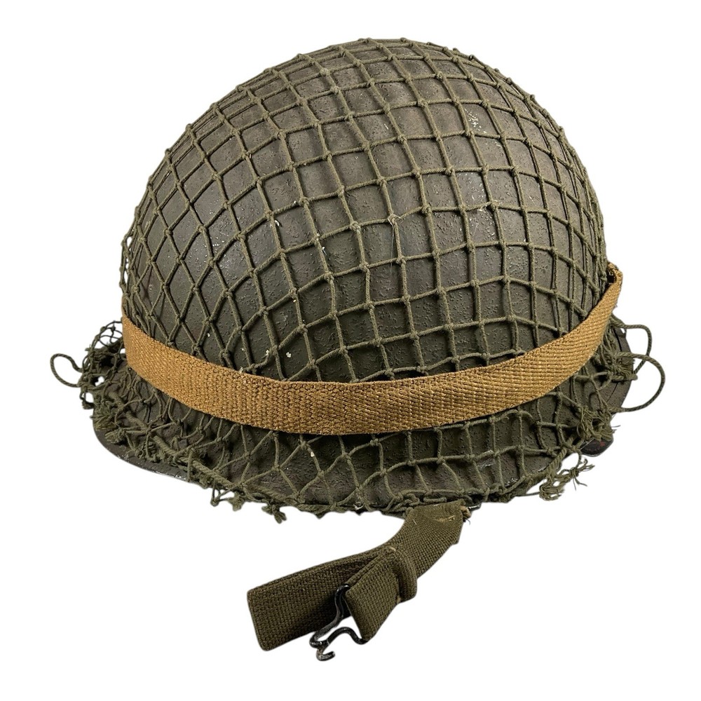 ORIGINAL WWII US ARMY M1 HELMET SHELL,  Netted Wrap & strap§