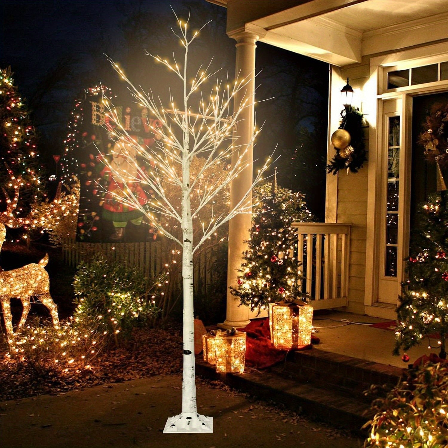 6FT Artificial Lighted Birch Tree Fairy Lights Faux Tree Xmas Party Home Decor