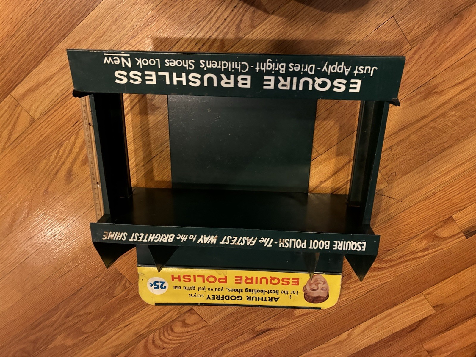 VINTAGE Esquire Brushless Shoe Polish Arthur Godfrey Store Counter Metal Display