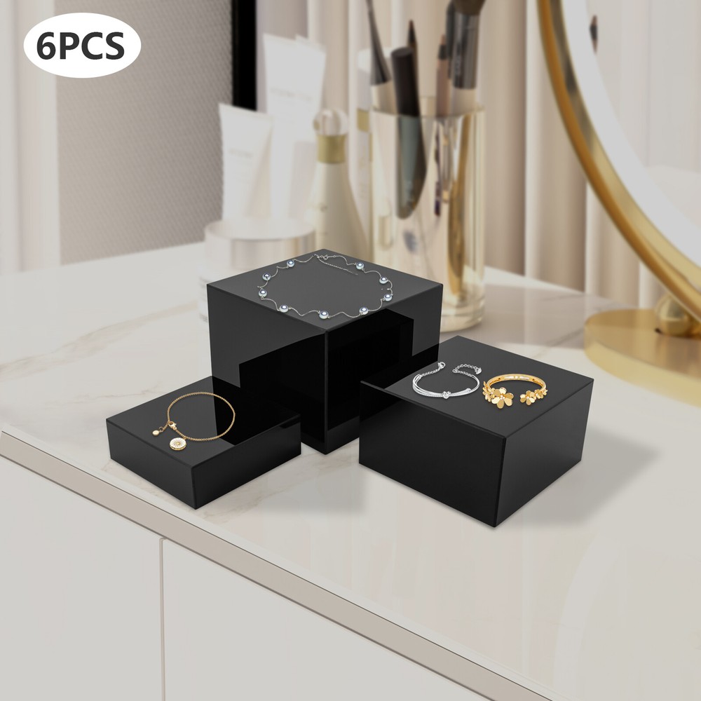 6Pcs Acrylic Display Risers Acrylic Boxes Acrylic Display Nesting Cubes Black