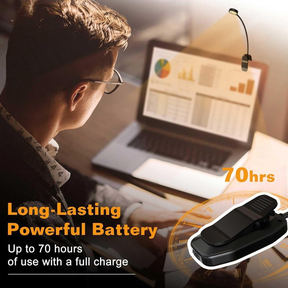 Rechargeable Book Light - 3 Color Modes, Adjustable Brightness, 30+ Hour Runtime