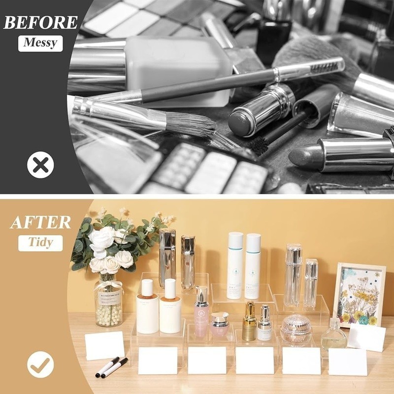 Acrylic Display Risers Set 8 Piece Clear Cube Storage Boxes Whiteboards Markers