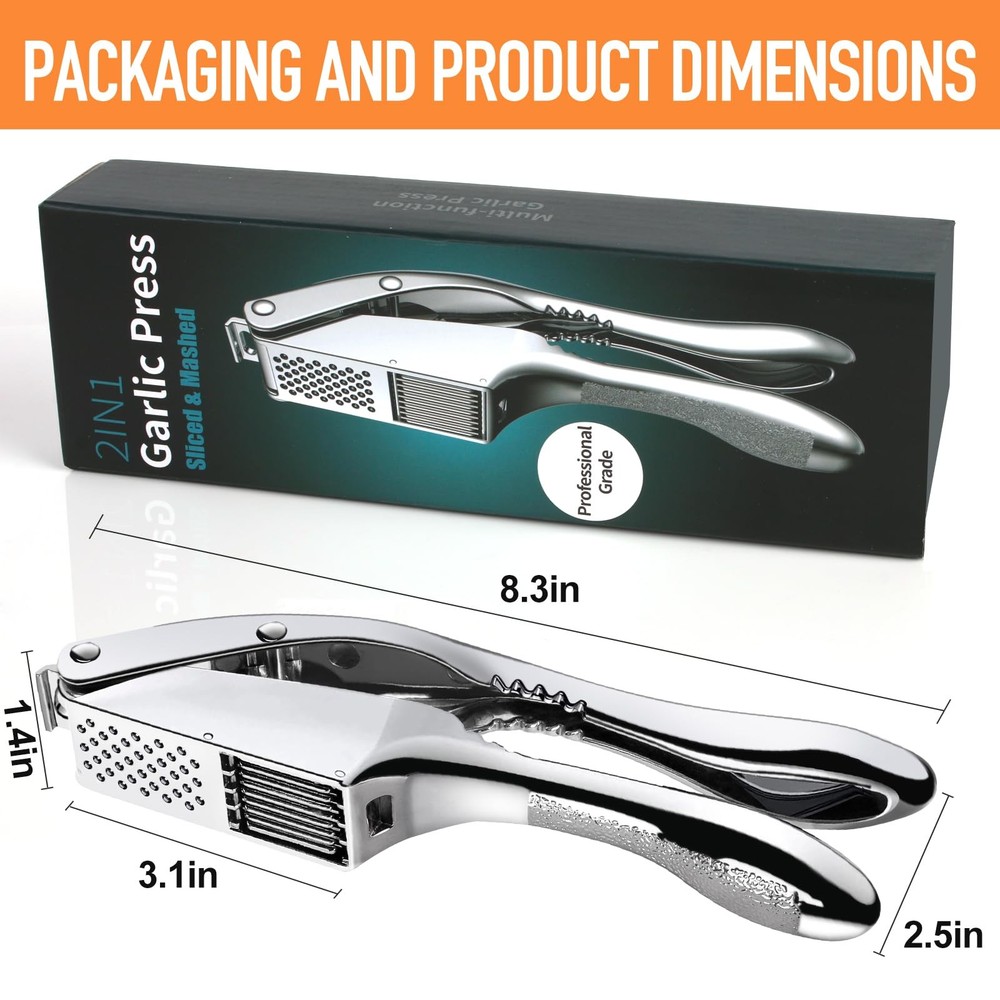 Garlic Press & Slicer 2-in-1 Mincer Crusher Kitchen Tool