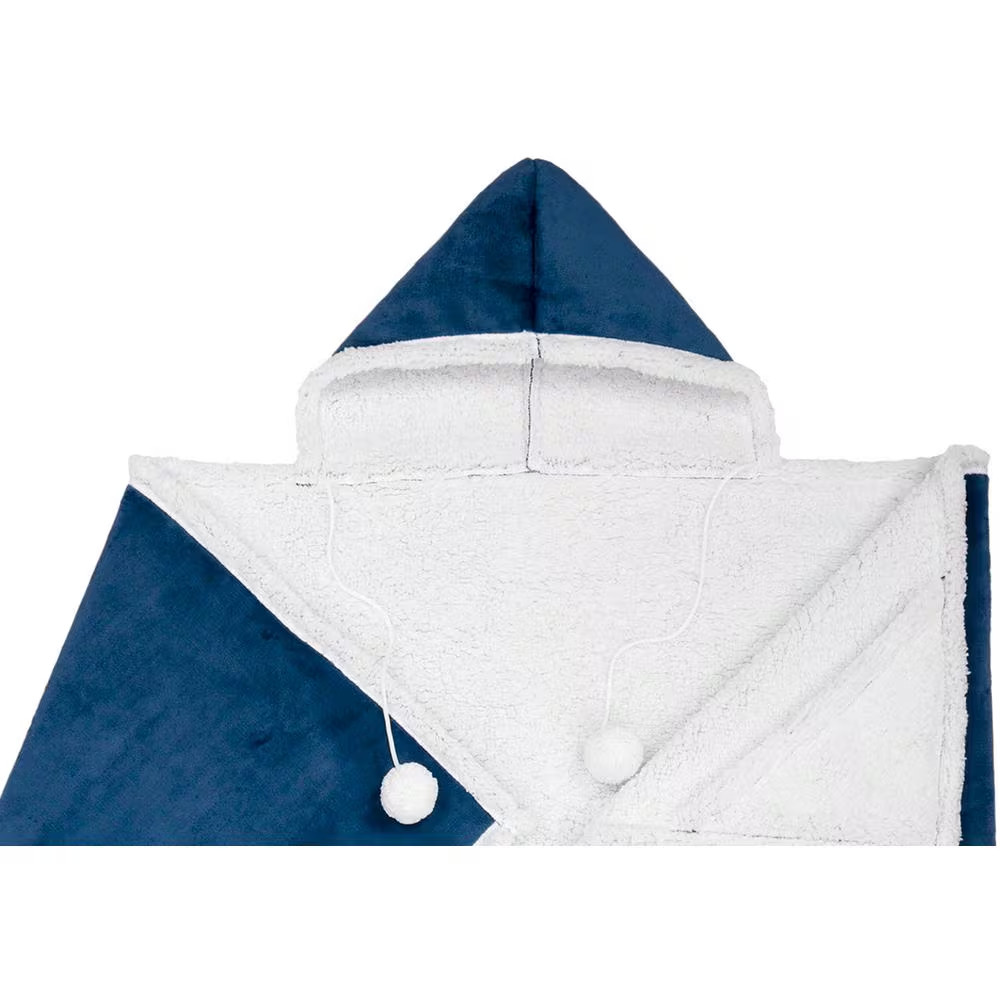 Blue Solid Color Polyester Hooded Throw