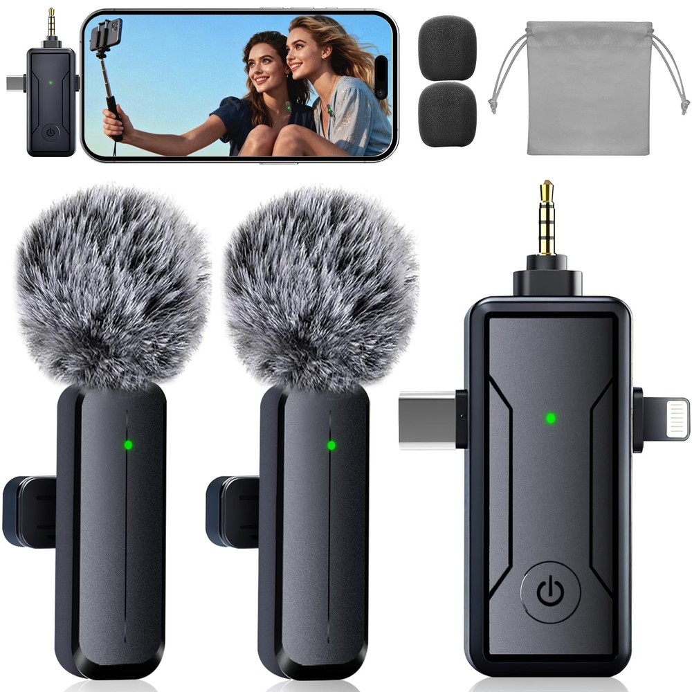 Wireless Mini Lavalier Microphone for iPhone - 3 in 1 Bluetooth Microphone wi...