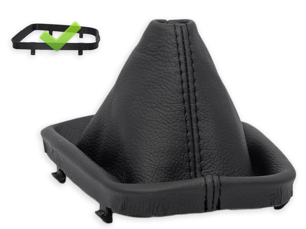 FOR BMW E46 GEAR SHIFT BOOT GAITER LEATHER STITCHING BLACK + FRAME