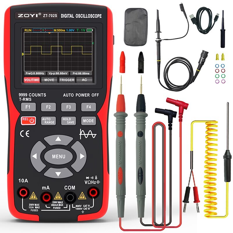 2 IN 1 Digital Oscilloscope Multimeter 9999 Counts 48M/S Waveform Data Storage