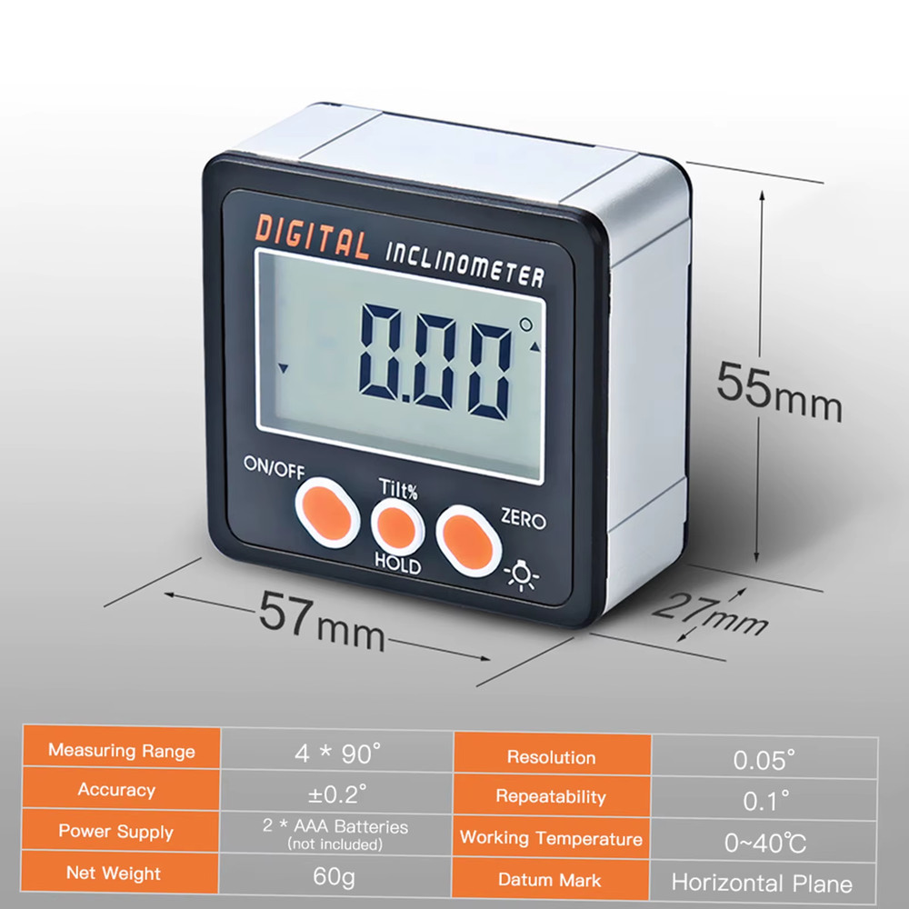 Digital Inclinometer Protractor 0-360° with Magnetic Base for Precision Angle Me