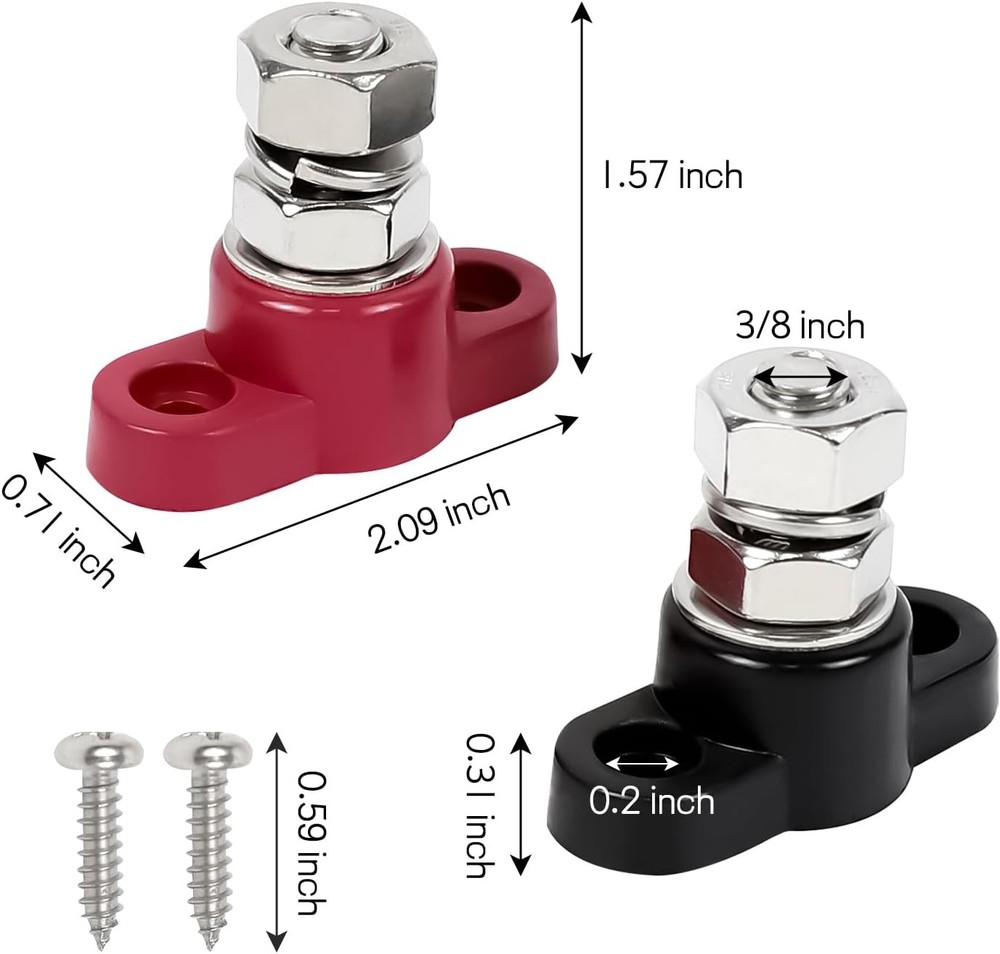 Hovom 2PCS Single Stud Battery Junction Posts Block, 12V 3/8" Insulated