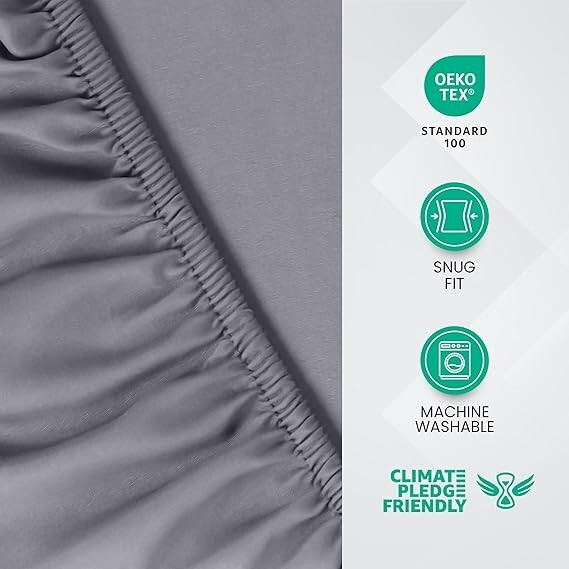 Utopia Bedding Fitted Sheet Double, Grey - Deep Pocket 14 inch (35 cm) -