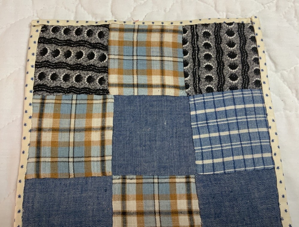 Vintage Patchwork Quilt Table Topper, Nine Patch, Early Calico Prints, Blue