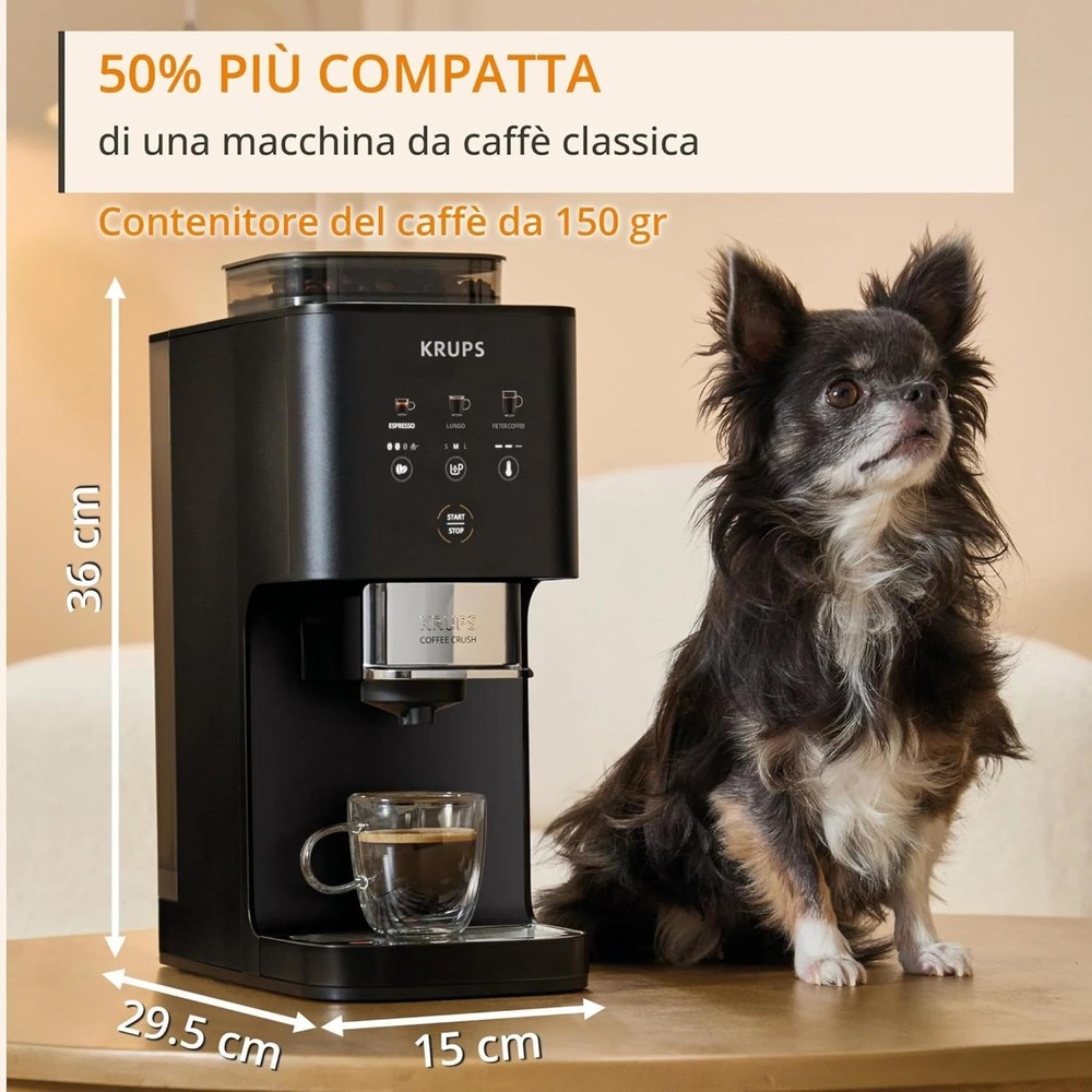KRUPS Coffee Crush Extra, Automatic Coffee Machine, Compact Design SA4028E0