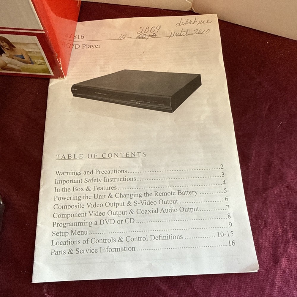 GPX D1816 DVD Player. Not Tested- As Is