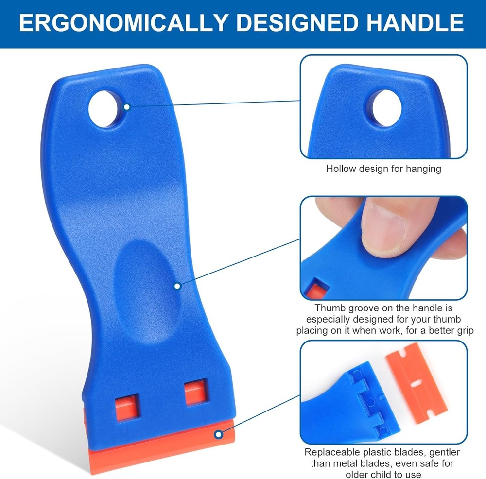 Plastic Razor Blade Scraper Tool, 2 Pcs Razor Scraper with 20 Pcs Plastic Blades