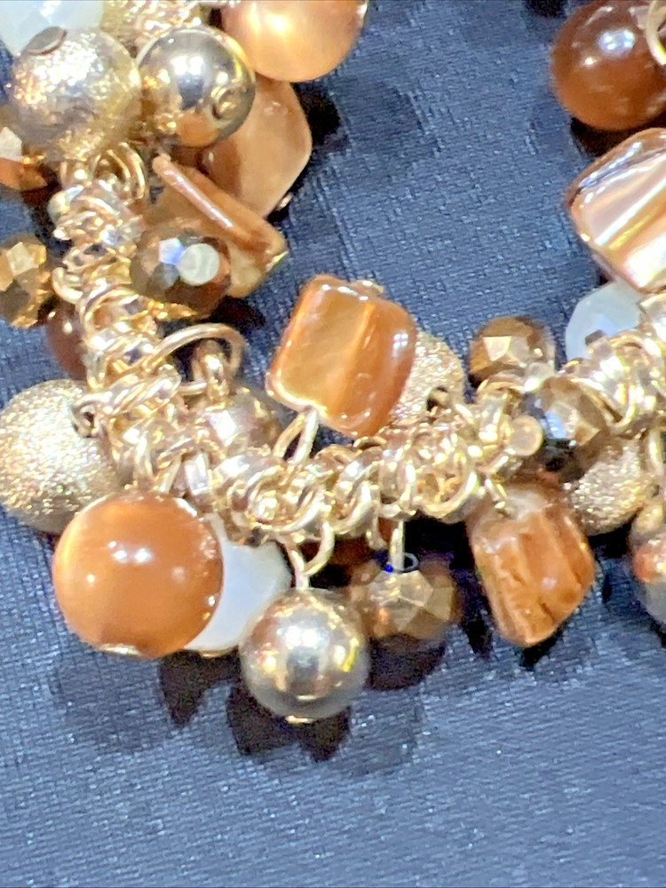 BRACELET charm style goldtone bead clusters dangles stretchable