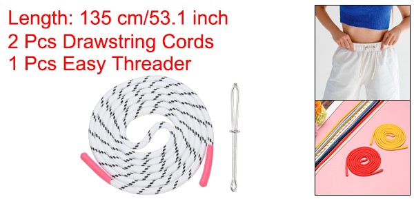 2pcs 53inch Drawstring Cords Hoodie String with Easy Threader Pink