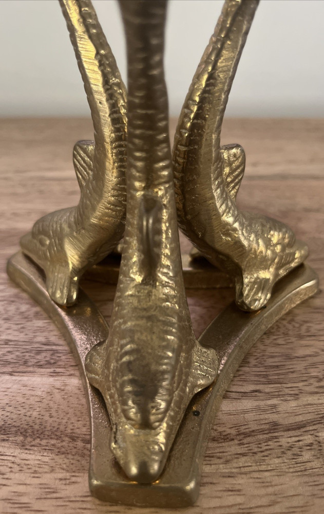 Vintage Crystal Ball Three Dolphin Solid Brass Stand Tripod Holder