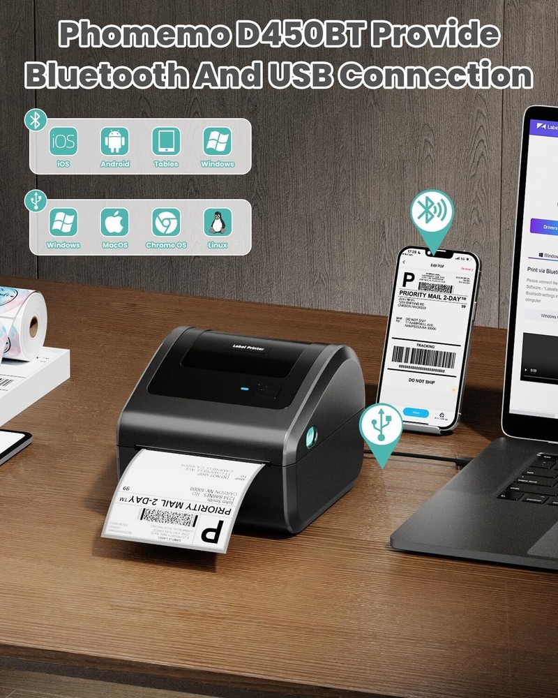 Phomemo D450BT Shipping Labels Printer 4 x 6 Label Printer Thermal Printer US