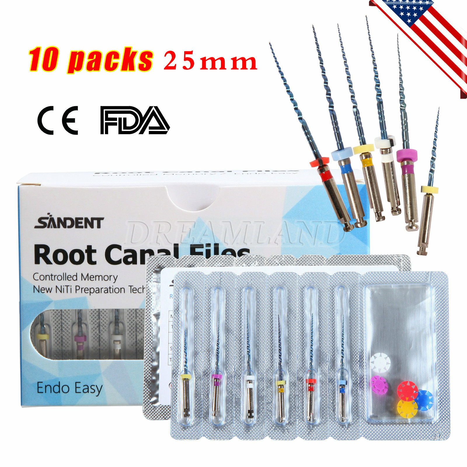1-10packs SANDENT NiTi Files Rotary Engine File 25mm for Endodontic Motor
