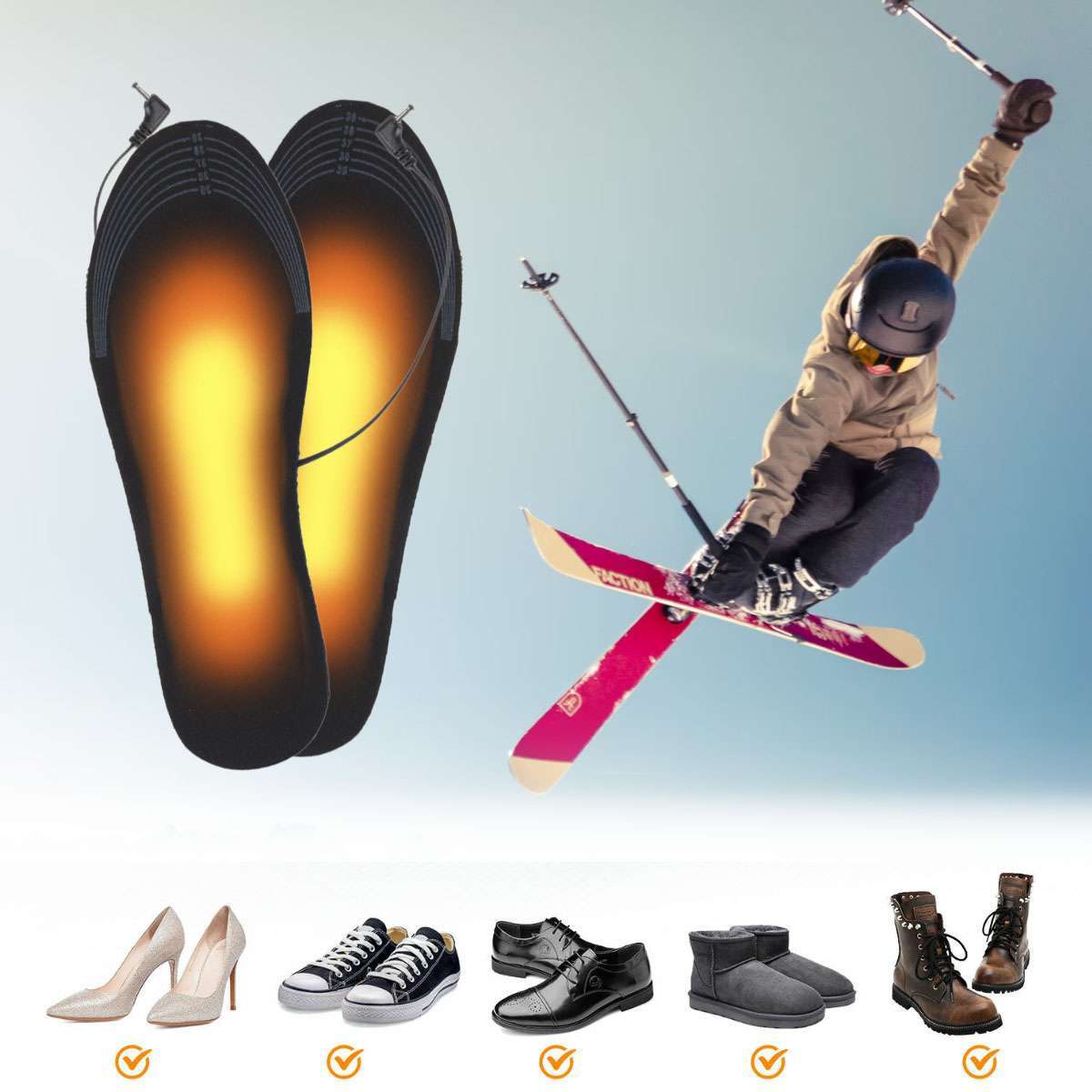 USB Electric Heated Shoe Insoles Warm Socks Feet Heater Foot Winter Warmer Pads