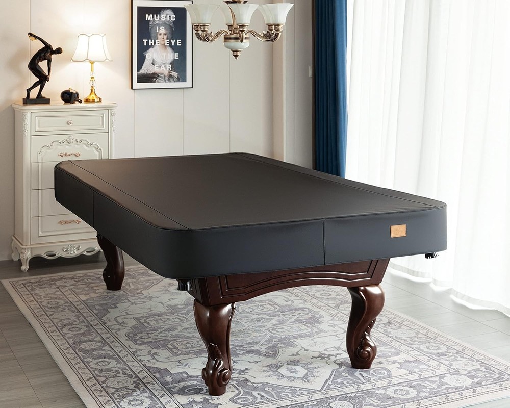Durable Black Leatherette Pool Table Cover with Adjustable Drawstring – 8FT Size