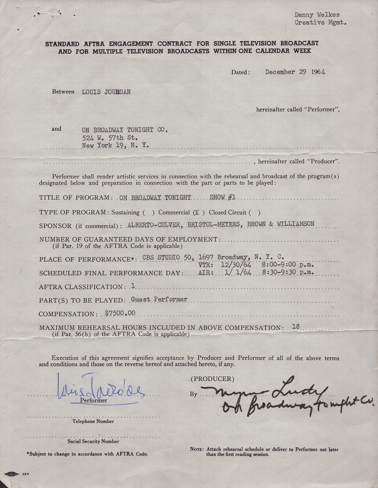 LOUIS JOURDAN - DOCUMENT SIGNED 12/29/1964
