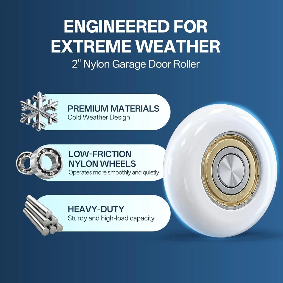 Terpheety Nylon Garage Door Rollers 10 Pack - 2" Quiet Garage Door Wheels Replac