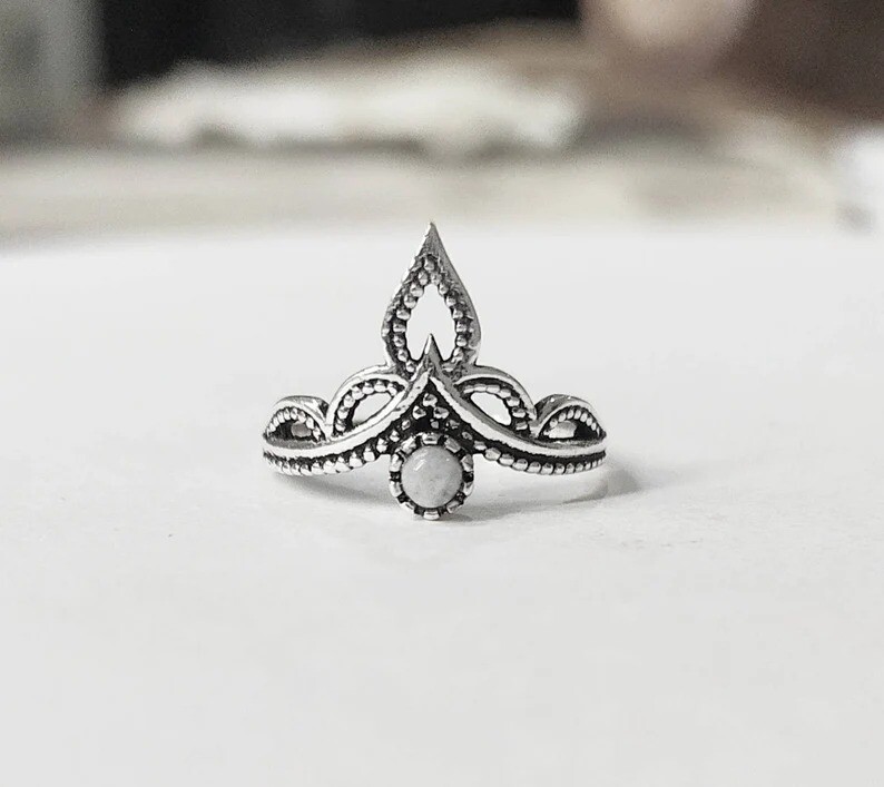 925 silver Rainbow moonstone Crown rings, Gemstone ring, Crown Ring