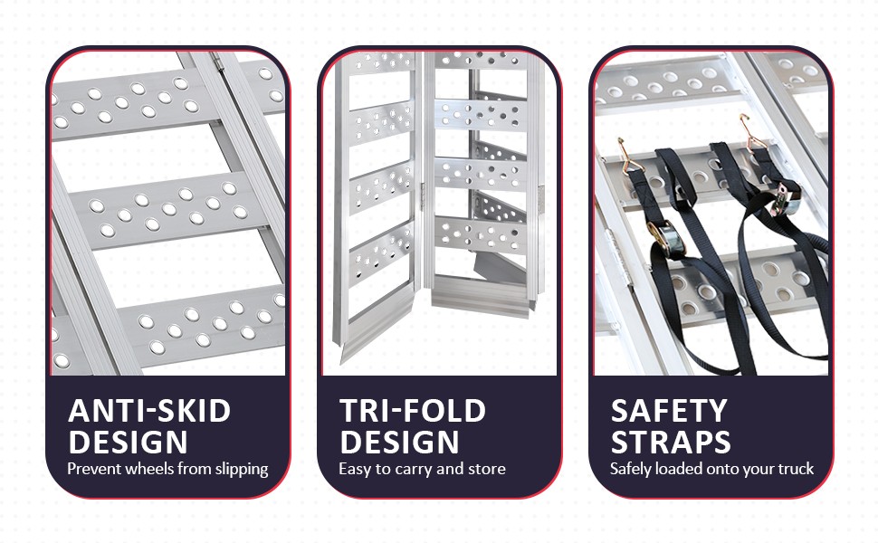 Loading Ramp Aluminum for ATV UTV Motorcycle Truck 1600 lbs Capacity Tri-Fold