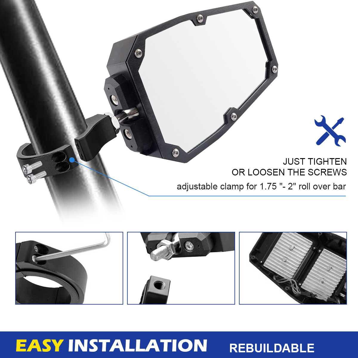 2PCS UTV Side Rear View Mirrors w/ Light for Polaris RZR 900 XP 1000 CAN-AM X3