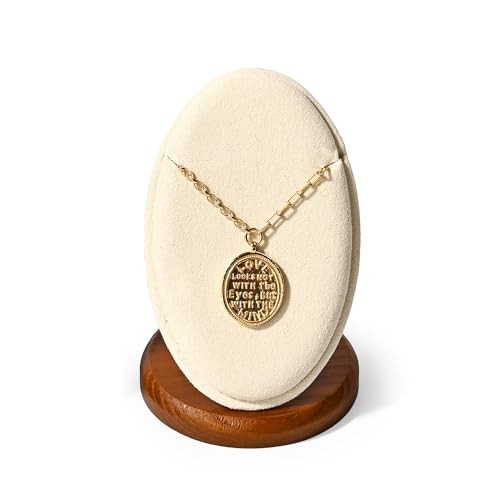 Solid Wood Necklace Pendant Display Stand Microfiber Necklace Display Beige