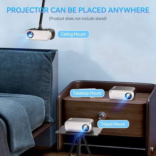 Projector with WiFi and Bluetooth, Mini Projector for iPhone silver gray