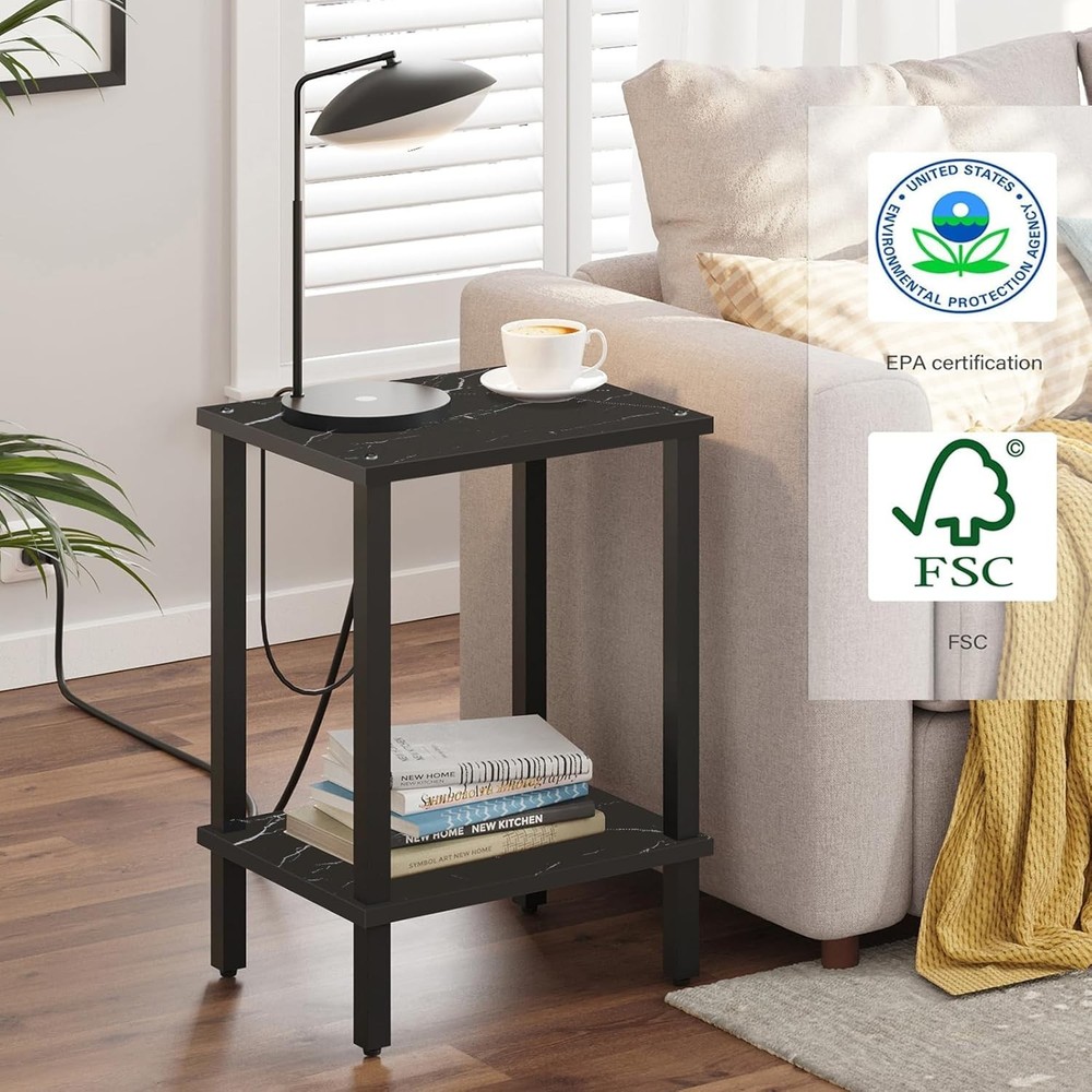 End Table Side Table Nightstand 2-Tier Storage Shelf Sofa Side Table Small Space