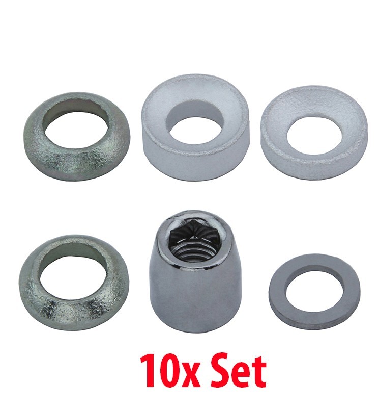 10x Sets Brake Shoe Hardware Kit Nuts & Washers Chrome Replacement Sets.