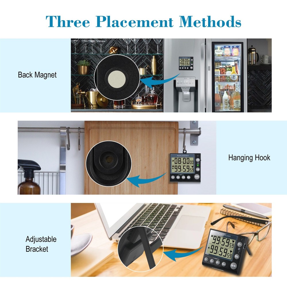 Digital Kitchen Dual Timers Clock Count-up/Count Down for Cooking Bakery Buzzer