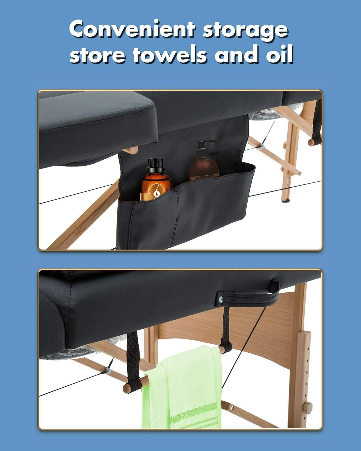 84" Massage Table Massage Bed Spa Bed Adjustable 2 Folding Portable, Black