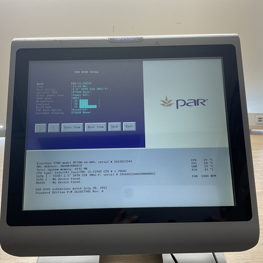ParTech Par M7700 Touch Screen POS EverServ System Terminal Computer /JUA288