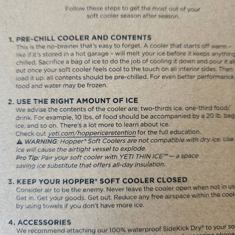 Yeti Hopper paper manual instructions two stickers