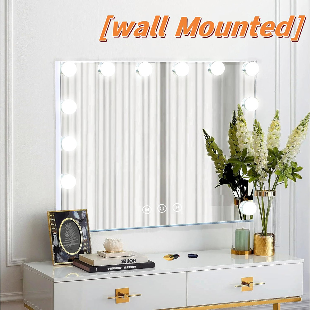 LED Lighted Vanity Mirror with Dimmable Bulbs and Touch Control, White