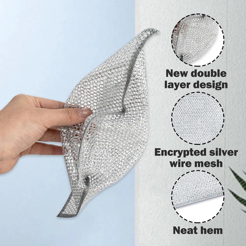 Double-Layer Non Scratch Scrubber Wire Cleaning Dishwashing Rag for Cookware