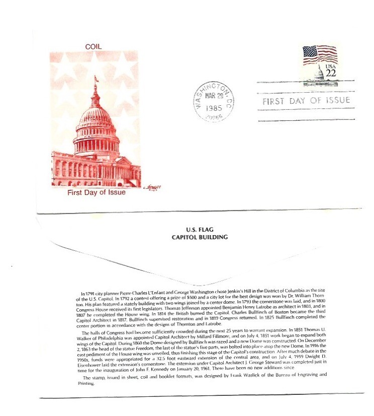 2115 22c Flag over Capitol coil Artmaster, FDC