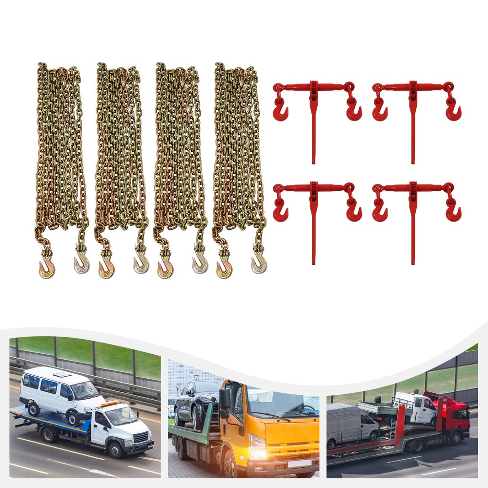 Chain & Binder Kits Ratchet Load Binder 5/16''- 3/8''+20ft Chains 4 Set Pack